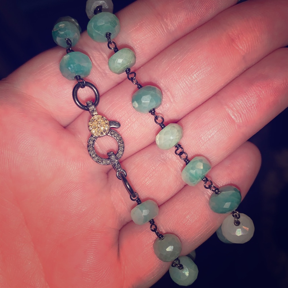 RLC sparkly green moonstone&black rhodium necklace